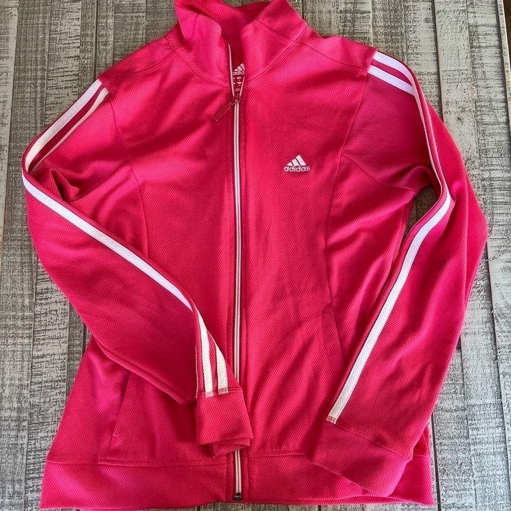 adidas Pink Full-Zip Track Jacket with White Stripes
